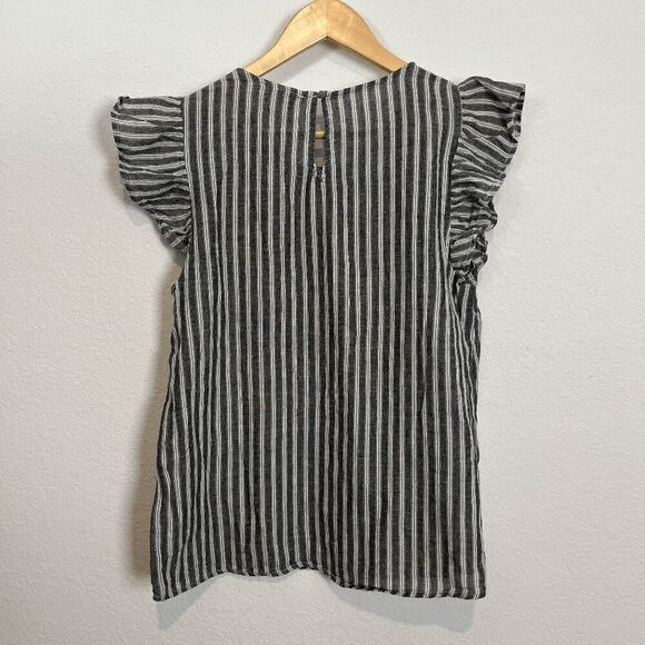 Savanna Jane Black White Striped Floral Embroidered Blouse Women's Size Medium - Picture 3 of 5